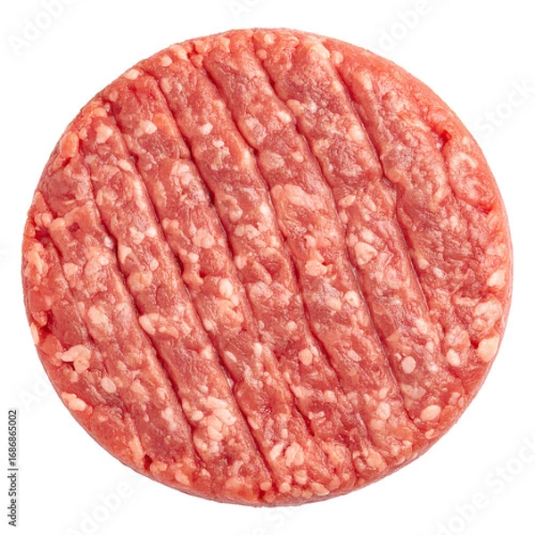 Fototapeta top view of raw patty minced beef meat isolated on white