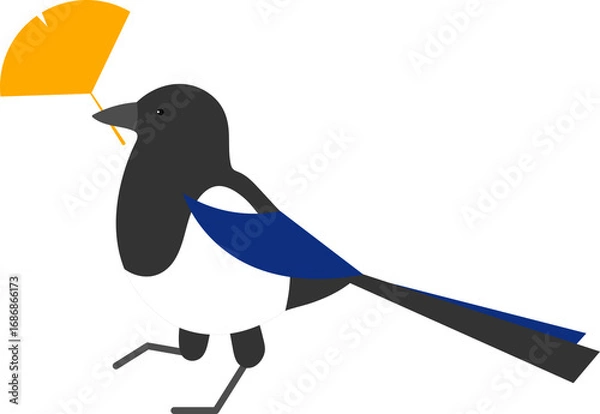 Obraz 은행잎을 물고있는 까치 일러스트