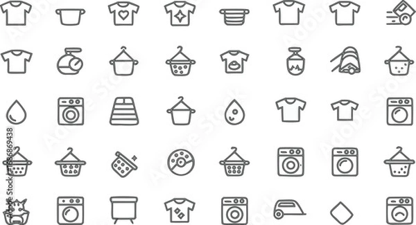 Fototapeta Laundry and Cleaning Icons | Vector Line Set of Washing Machine, Clothes, Basket, Soap, Detergent, Towels, Hanger, Water Drops, and Hygiene Tools