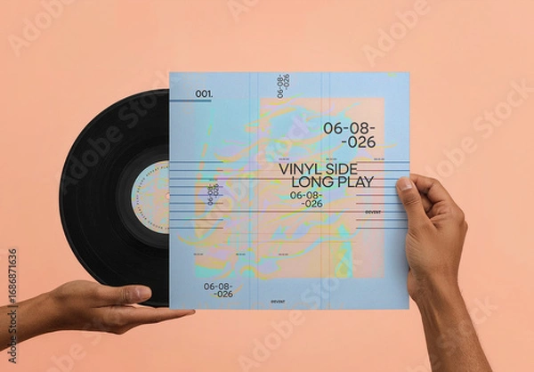 Obraz Retro Vinyl Record Mockup with Model