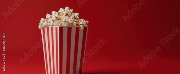 Fototapeta The Popcorn Bucket Filled with Buttery Popcorn on a Red Background