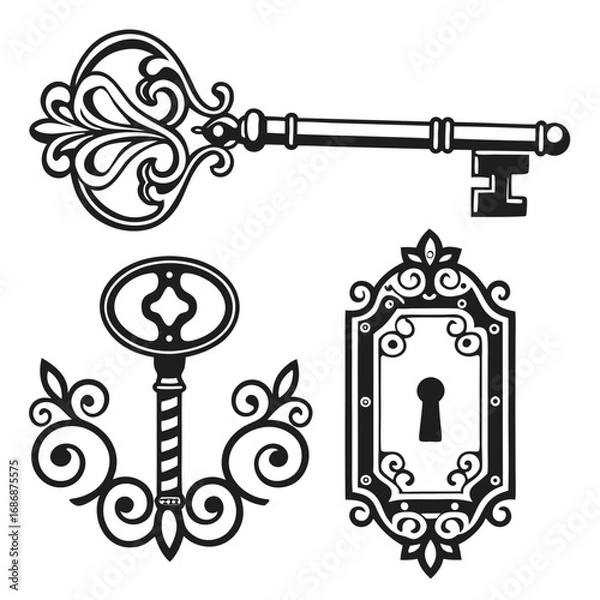 Obraz Vintage key and keyhole ornamental designs lock