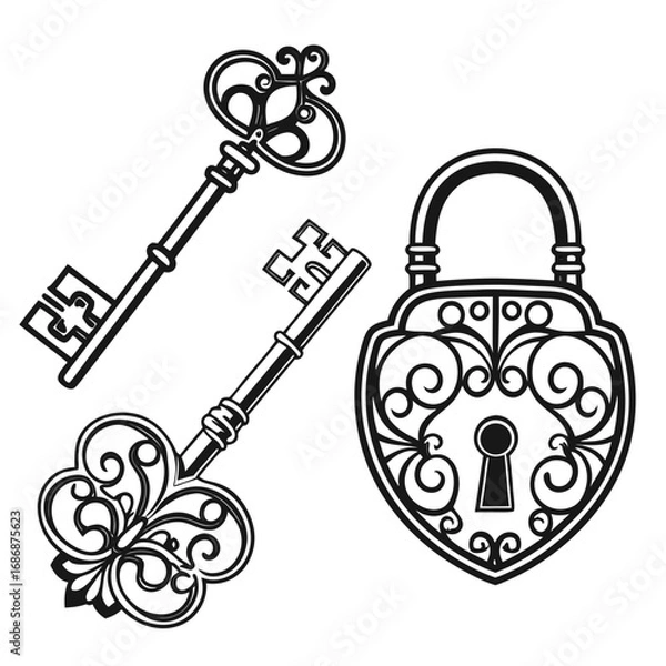 Obraz Vintage keys and ornate lock antique