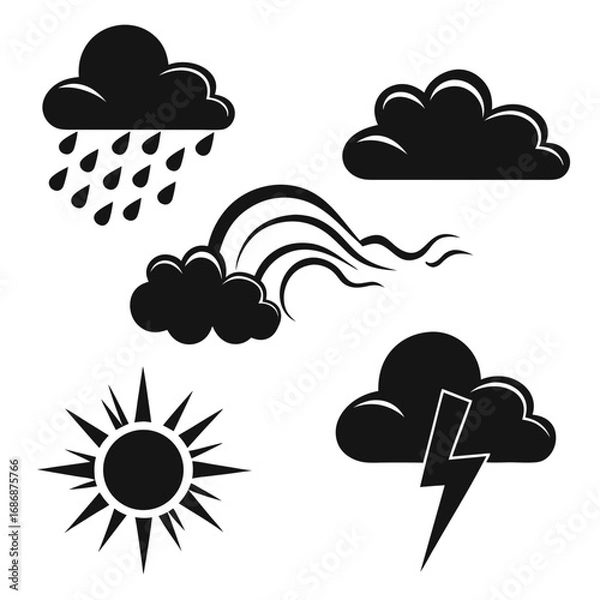 Obraz Weather icons sun rain storm clouds lightning vector