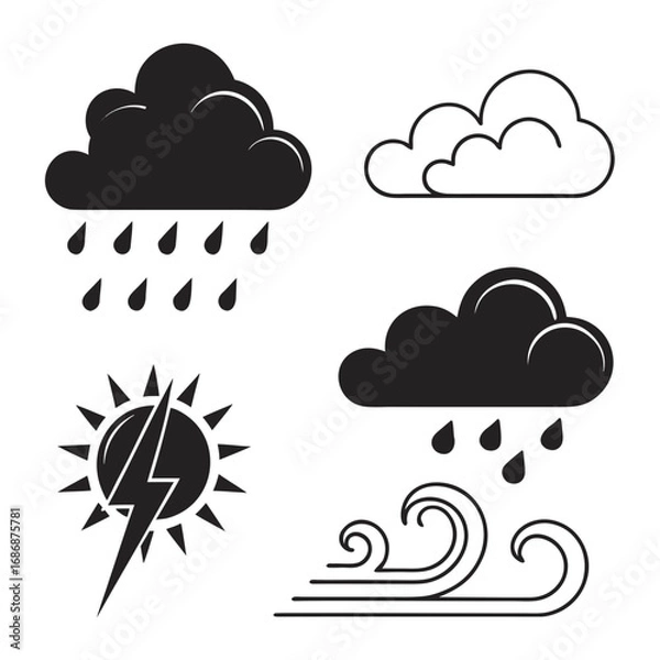 Obraz Weather symbols rain sun wind clouds lightning