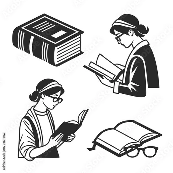 Obraz Women reading books and eyeglasses woman knowledge