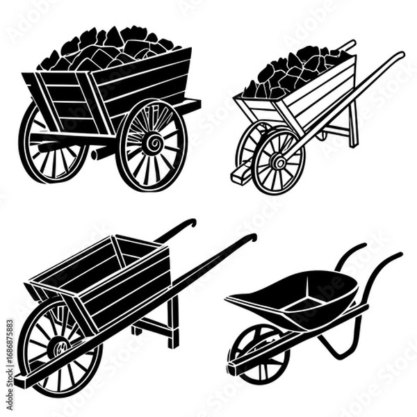 Obraz Wooden carts and wheelbarrows filled with coal wagon