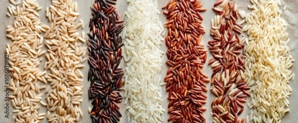 Fototapeta The Rice Varieties Laid Out in Colorful Vertical Strips for Culinary Use
