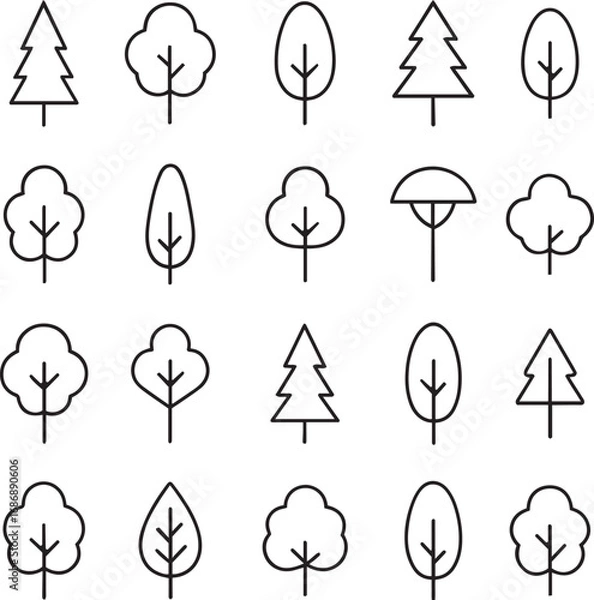 Fototapeta set of different 2D trees icons