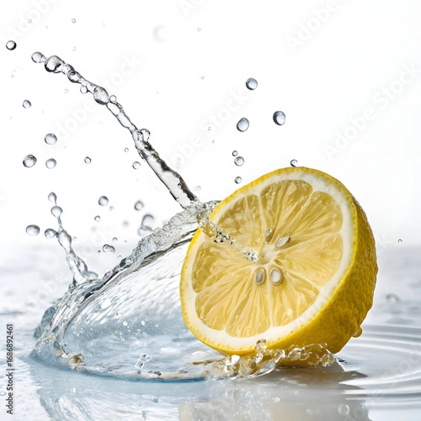 Obraz fresh lemon slice splashing in clear water