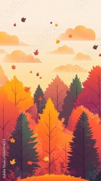 Obraz Autumn trees with colorful falling leaves

