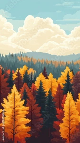 Obraz Digital painting of colorful autumn forest
