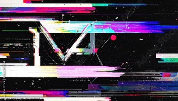 Fototapeta VHS screen error with broken scan lines and RGB flickering texture 