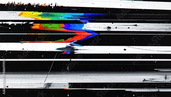 Fototapeta VHS static distortion with horizontal line tearing and RGB split 