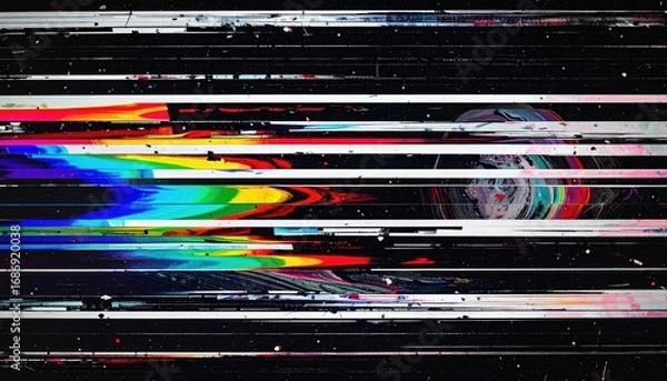 Fototapeta VHS static distortion with horizontal line tearing and RGB split 