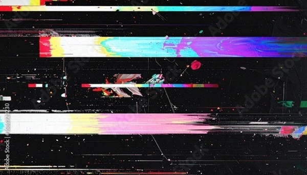Fototapeta VHS static distortion with horizontal line tearing and RGB split 