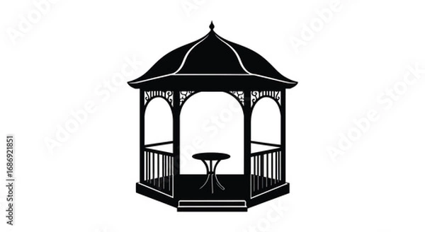 Fototapeta a black silhouette of an elegant garden gazebo with intricate details