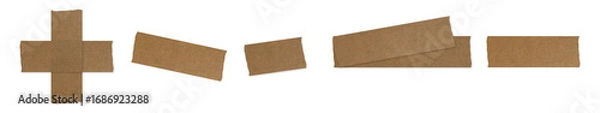 Fototapeta Five brown kraft paper adhesive tape strips set isolated design element - isolated design element
