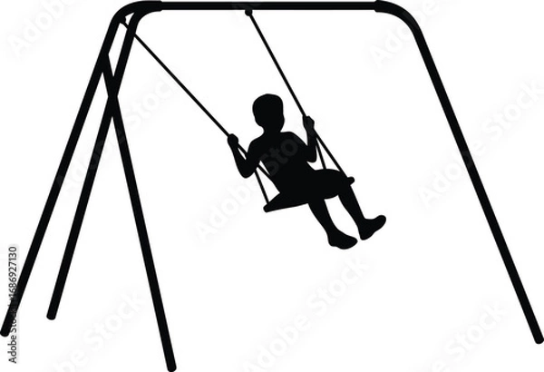 Fototapeta a child swinging joyfully on a metal swing set