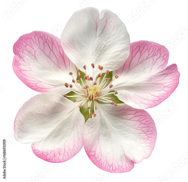 Fototapeta Close up of a single pink and white flower isolated on transparent background
