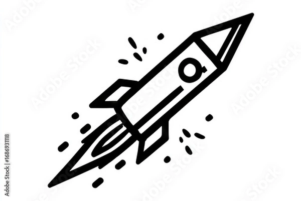 Fototapeta A simple line drawing of a rocket launching.