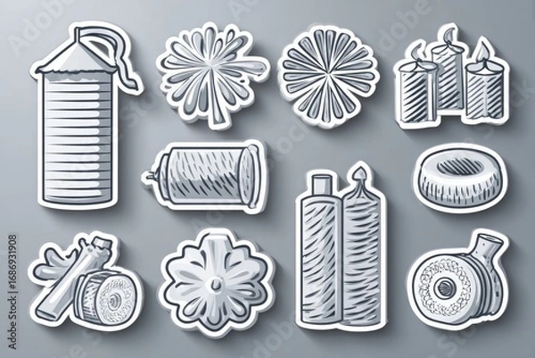 Fototapeta Collection of hand-drawn illustrations of various objects.