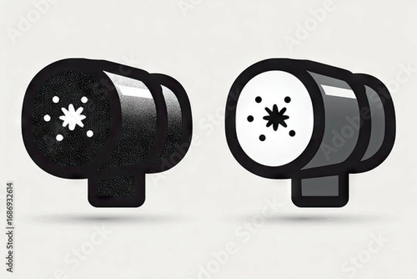 Fototapeta Two monochrome graphic illustrations of a special effect machine.