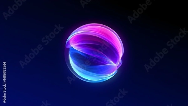 Obraz Glowing vibrant particle 3d sphere in the Universe. Abstract technology, science, engineering, and artificial intelligence background. Wave energy orb. Virtual assistant concept