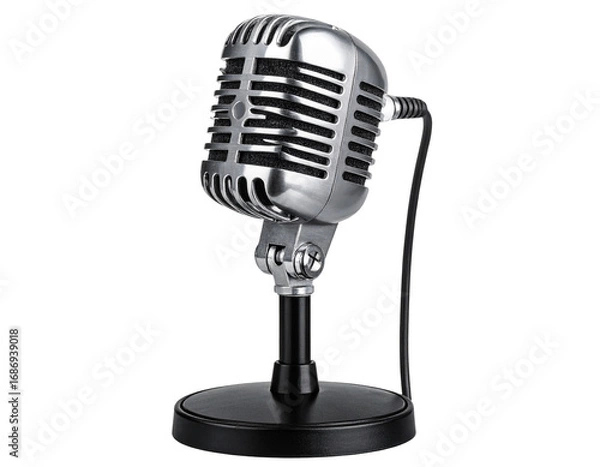 Fototapeta vintage-style microphone on a black stand. designed for capturing audio. particularly  