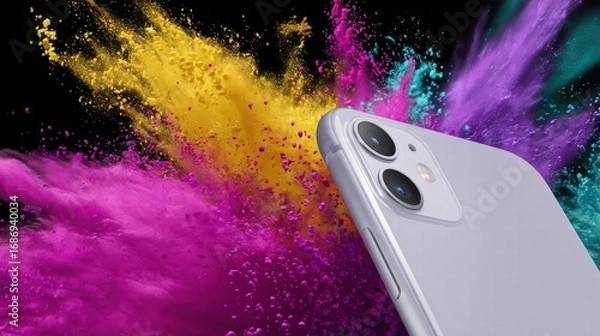 Fototapeta Vibrant Color Explosion with Modern Smartphone