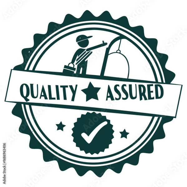 Fototapeta Quality assured badge with worker and check mark design 

