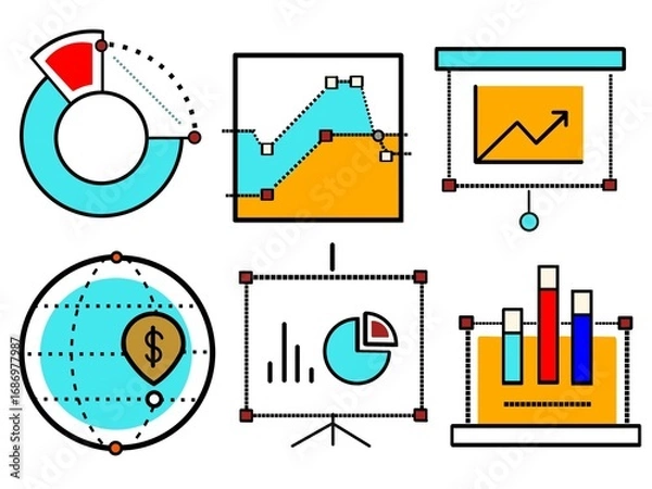Obraz Flat Line Business Data Visualisation Icons