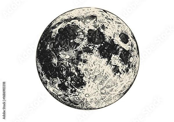 Fototapeta Vintage Illustration Of The Moon With Black And White Tones On Transparent Background