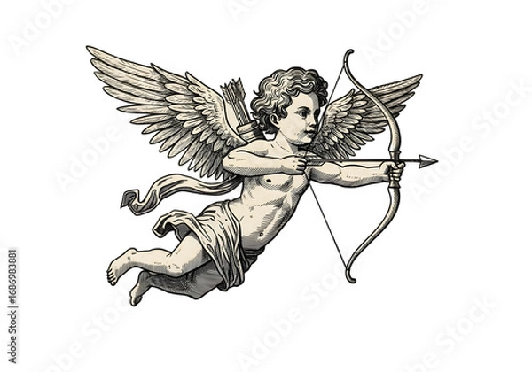 Obraz Vintage Illustration Of Winged Cupid Archery On Transparent Background