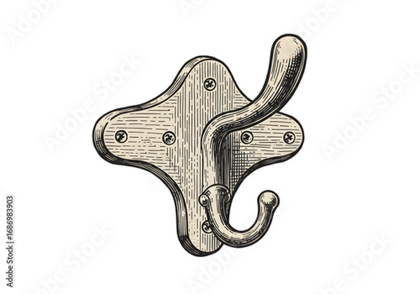 Fototapeta Vintage Illustration of Wooden Hook Object with Screws on Isolated Background