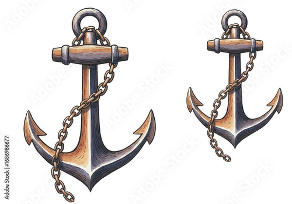 Fototapeta Vintage Nautical Anchor Illustration On Transparent Isolated Background