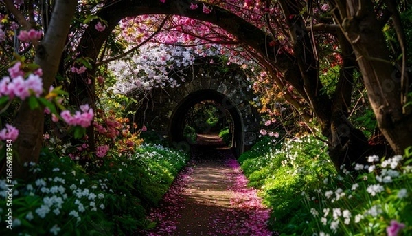 Obraz Flower-filled arched garden pathway