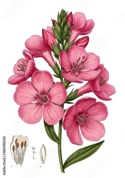 Fototapeta Vintage Pink Floral Illustration With Transparent Background Isolated Image