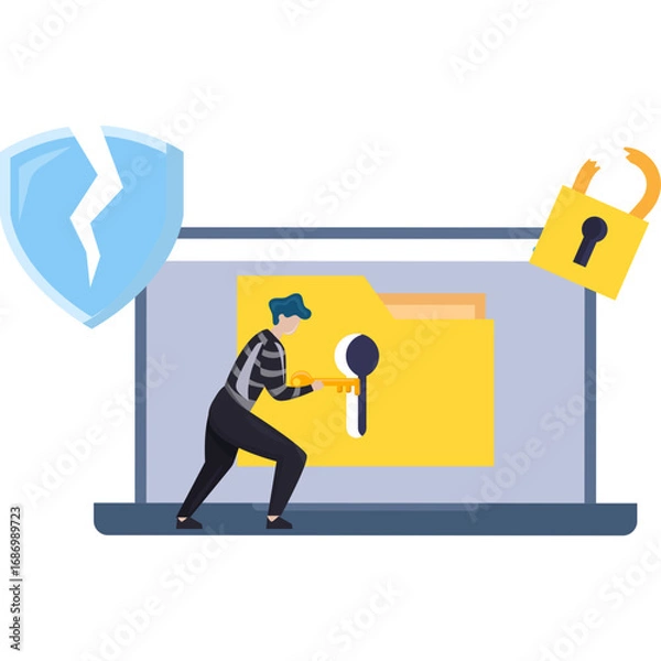 Fototapeta Hacker doing Digital Lock Breach Illustration