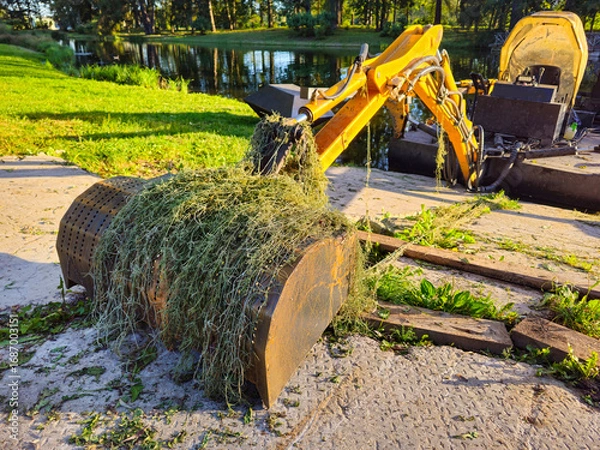 Fototapeta excavator's bucket was covered in algae