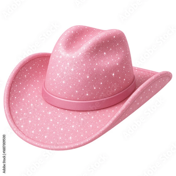 Obraz Sparkling Pink Cowboy Hat with Glittery Texture for Fun Fashion Statements