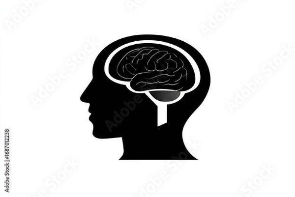 Fototapeta Profile view of a head with a detailed depiction of the brain.
