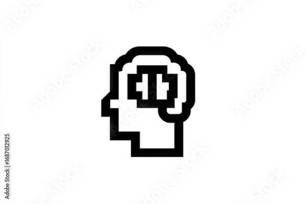 Fototapeta Pixelated head graphic with a thought bubble.