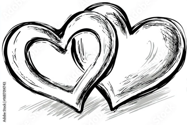 Fototapeta Two intertwined hearts, a stylized graphic design.