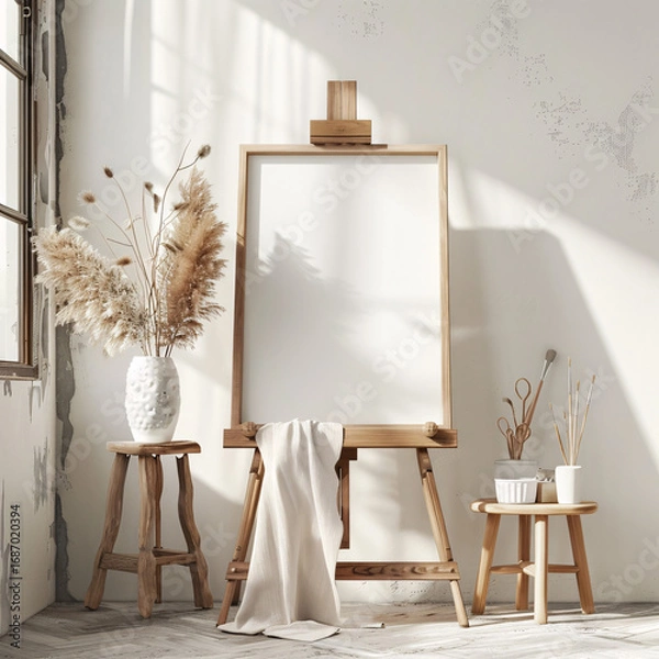 Fototapeta frame mockup poster on the canvas stand