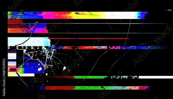 Fototapeta VHS broken screen glitch with RGB misaligned channels on black 