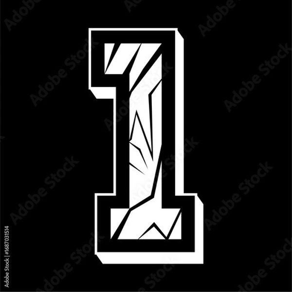 Obraz Vector design of the number one with a cracked pattern. with a black background.