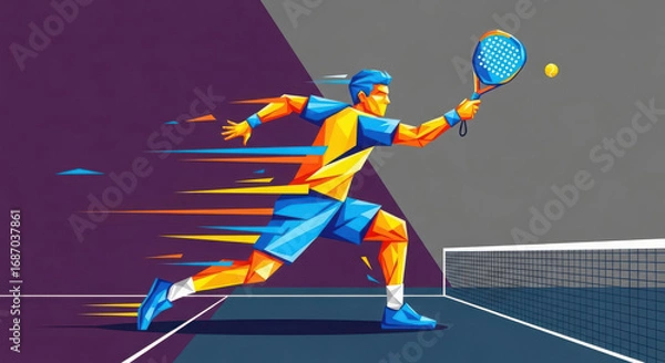 Fototapeta Dynamic Paddleball Player in Action Geometric Art Style
