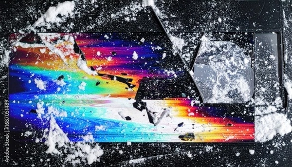 Fototapeta VHS broken video texture with RGB shift and fuzzy static snow 