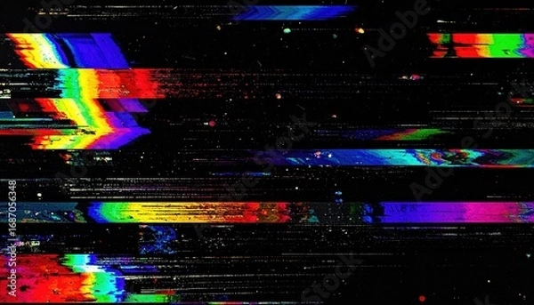 Fototapeta VHS corrupted feed with flickering noise texture and RGB separation 